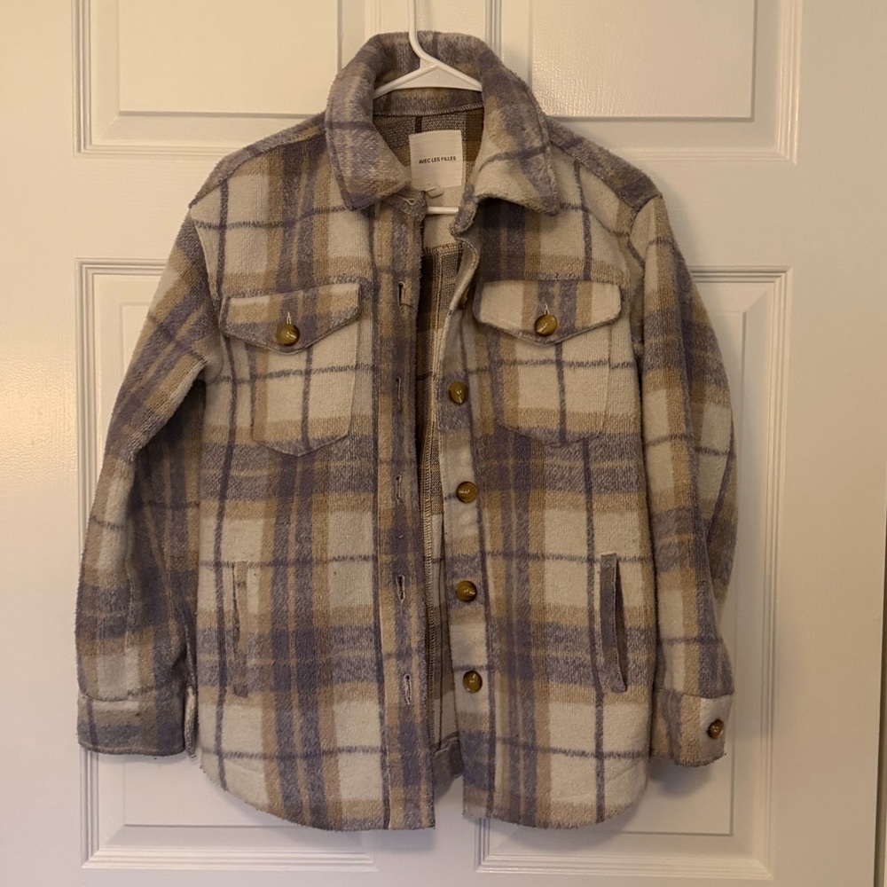 Avec Les Filles Checkered Jacket in Cream and Brown